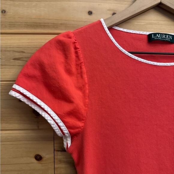 Lauren Ralph Lauren Size Medium Ribbed Cap Short Sleeve Basic Tee - Picture 4 of 11